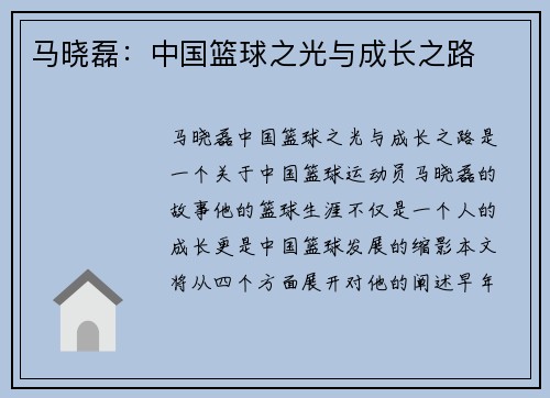 马晓磊：中国篮球之光与成长之路